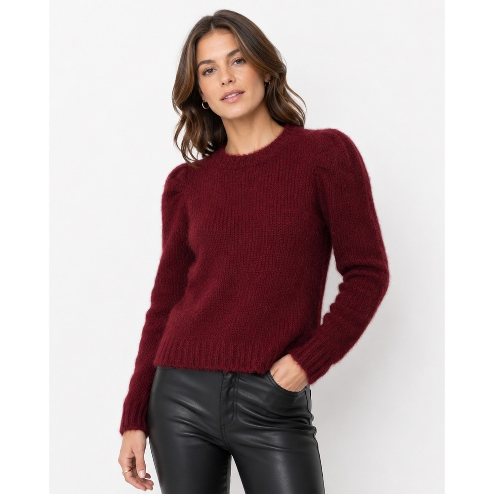 Derek Lam 10 Crosby Sweater Womens S Burgundy Alpaca Wool Puff Sleeves Feminine